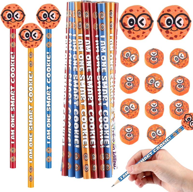 Epakh 36 Pcs Smart Cookie Pencil with Biscuit Erasers Cookie Topper Themed Pencils Cylinder Wood Pencils with Various Biscuit Element for Birthday Present Party Supplies Student Prize - Image 1